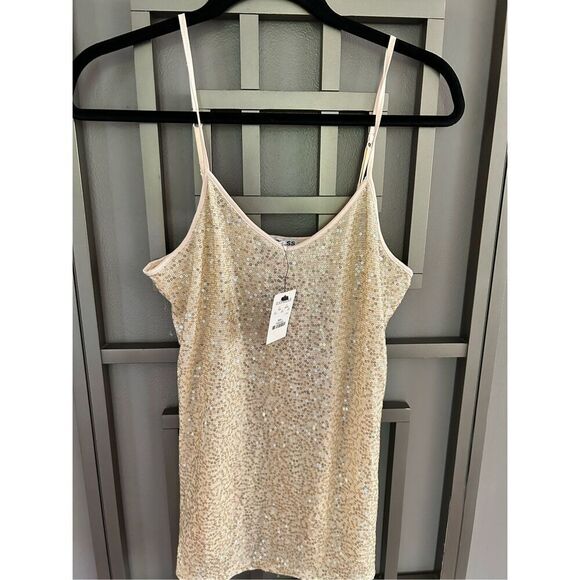 NWT Express gold cream sequins tank top S - Picture 1 of 5